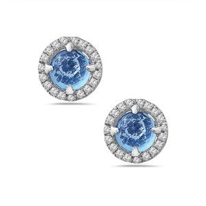 Women’s Diamond and Blue Topaz Stud Earrings 14KW